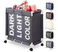 Rieeyrslza Cesto de Ropa con Ruedas de 3 Compartimentos 90L Grande Cesta de Lavandería con Ruedas Cestos para la Colada Tela Oxford Cesta Almacenaje Clasificado Multifuncional (Gris o2)