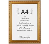 Rieeyrslza Marcos de Fotos Vintage A4 Marco Barroco 21x29,7 CM Marco de Fotos Retro Oro Marcos para Decorativos del Hogar, con Soporte, Adecuado para Familias Galerías Retrato (Oro 1Uds)