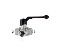 RIEGLER 103379-1081 E Válvula de bola de 3 vías, estándar, orificio en L, latón vern, Rp 1, DN 25, 1 unidad