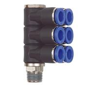 RIEGLER 109719-226.018-6 - Distribuidor múltiple en L (6 velocidades, giratorio, R 1/8 a Ø6 mm, 1 unidad)