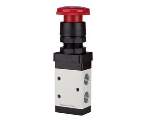 RIEGLER 116030-515.7001 - Válvula de 3/2 vías manual M3, pulsador de seta, cierre de emergencia, NC, G 1/8, 1 unidad