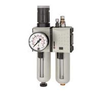 RIEGLER FU 601-16 FUTURA - Unidad de mantenimiento (2 piezas, con depósito de policarbonato, cesta protectora y manómetro, semiautomático, tamaño 1, 0,5-16 bar, G 1/4")