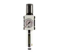 RIEGLER FU 6110-M-10 Futura - Regulador de filtro con depósito de metal, tubo de visión y manómetro, semiautomático, tamaño 4, 0,5-10 bar, G 3/4"