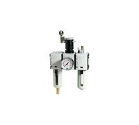 RIEGLER FU 636-16 FUTURA - Unidad de mantenimiento de tres piezas con depósito de policarbonato, cesta protectora y manómetro, totalmente automático, tamaño 2, 0,5-16 bar, G 1/2"