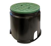 RIEGOPRO Arqueta de Riego Circular Mediana para Enterrar con 2 Salidas. Ø Base 34,5cm - Ø Tapa 24cm - Altura 27cm. Tapa Roscada. Robusta y Resistente
