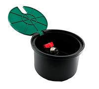 RIEGOPRO Arqueta de Riego Circular para Enterrar con Hidrante Metálico 3/4" Macho. Ø Base 18cm - Ø Tapa 21cm - Altura 12cm. Tapa con bisagra de Apertura Fácil. Robusta y Resistente