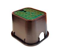 RIEGOPRO Arqueta de Riego Cuadrada Pequeña para Enterrar con 2 Salidas. Base 27x24cm - Tapa 21x18cm - Altura 17cm. Tapa con Cierre Giratorio. Robusta y Resistente