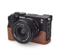 Rieibi Alpha 7C II - Funda de piel sintética de para cámara digital Sony A7C II/Alpha 7C Mark II/A7C2 - Agarre protector con agarre de mano y apertura inferior, color marrón oscuro