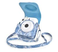 Rieibi Funda para cámara Fuji Instax Mini 12, funda protectora de piel sintética para cámara instantánea Fujifilm Instax Mini 12, funda extraíble con correa ajustable para el hombro, azul vaquero,