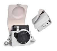 Rieibi Funda para cámara Instax Mini 99, funda protectora de piel sintética para cámara instantánea Fujifilm Instax Mini 99, funda extraíble con correa para el hombro, cierre mágico, color gris