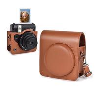 Rieibi Funda para cámara Instax Mini 99, funda protectora de piel sintética para cámara instantánea Fujifilm Instax Mini 99, funda extraíble con correa para el hombro, color marrón