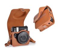 Rieibi Funda para cámara Instax Mini 99, funda protectora de piel sintética para cámara instantánea Fujifilm Instax Mini 99, funda extraíble con correa para el hombro, cierre de velcro, color marrón