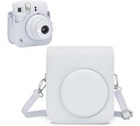 Rieibi Funda para Fuji Instax Mini 12 - Funda de Piel sintética para cámara instantánea Fujifilm Instax Mini 12 - Funda extraíble con Correa Ajustable para el Hombro - Blanco