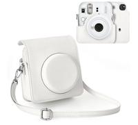 Rieibi Funda para Fuji Instax Mini 12/Polaroid Mini 12, funda protectora de piel sintética para cámara instantánea Fujifilm Instax Mini 12, funda extraíble con correa ajustable para el hombro, White