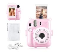 Rieibi Funda para Instax Mini 12 - Funda cámara instantánea Fujifilm Instax Mini 12 con Bolsillo Trasero para Fotos, Correa Transparente para el Hombro y Mini álbum de Fotos-Rosa