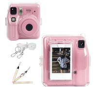 Rieibi Funda protectora transparente para Fujifilm Instax Mini SE, con bolsillo de almacenamiento de fotos y 2 correas de hombro ajustables para Instax Mini SE, carcasa rígida de cristal para