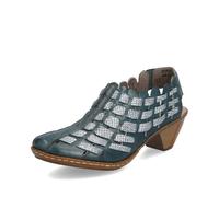 Rieker 46778 Sina - Tacones para mujer, parte superior de cuero, diseño tejido a mano, comodidad antiestrés, suela flexible, ajuste seguro y estilo diario atemporal, Petrol/Adria/Petrol, 9.5