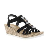 Rieker Sandalias de cuña para mujer, 619B2, color negro, talla 42 EU