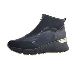 Rieker Botas deportivas negras con tacón de cuña N6361 con cierre de cremallera, Negro 00, 42 EU