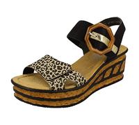 Rieker Gift Womens Wedge Heel Sandals 41 EU Black/Light Gold/Print