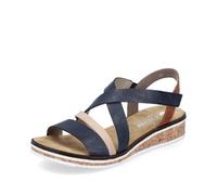Rieker Mujer Sandalias V3663, señora Sandalias,Zapatos de Verano,Sandalias de Verano,cómodas,Planas,Azul (Blau Kombi / 91),38 EU / 5 UK