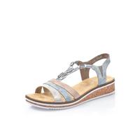 Rieker Mujer Sandalias V36G4, señora Sandalias,Zapatos de Verano,Sandalias de Verano,cómodas,Planas,Azul (Blau Kombi / 40),38 EU / 5 UK