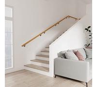Riel de barandilla de madera de roble macizo con soporte de metal, montaje en pared de 0,8 m / 2.5ft para decoración segura del hogar y fácil instalación