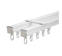 Riel de cortina autoadhesivo, riel de techo y pared de 7 pies, sin taladro, fácil instalación, diseño curvado con ruedas silenciosas, ideal para divisor de habitación y cortinas de ducha.