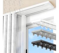 Riel de Cortina Corredera, Rieles Dobles Unidos para Cortinas Montaje en Techo 0.5 1 2.6 3 5 6m Pista Silenciosa Vía Recta para Sala de Estar Dormitorio Divisor de Habitación(White,2.9m)