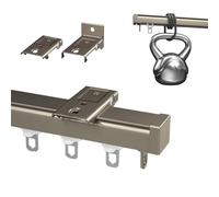 Riel De Cortina De 0.5-6 Metros, Riel Aluminio con Pista Para Sistemas De Cortina, Sistema De Rieles De Cortina De Montaje en Techo o Pared para Pérgola Cenador Cortinas Bañera Exterior(Gold,180cm(5.9