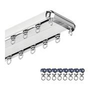 Riel de cortina de 2 capas resistente, riel de techo de aluminio ajustable de 2 a 4 m con rodillos silenciosos, ideal para separadores de habitaciones, sala de estar, dormitorio, oficina (blanco, 1 m)