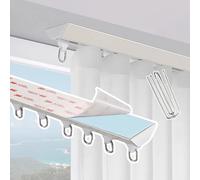 Riel de cortina de aluminio autoadhesivo con ganchos para sala de estar y ventanas, 2,1 m, juego de rieles superiores blancos