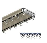 Riel de cortina de aluminio resistente de 2 capas, rodillos silenciosos de 2 a 4 m para separadores de habitaciones, sala de estar, dormitorio, oficina, acabado champán, 1 m de longitud