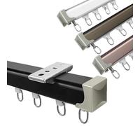 Riel De Cortina De Aluminio Sistema De Rieles De Cortina De Montaje En Techo O Pared Barras De Cortina Divisorias Pista Silenciosa Vía Recta para Sala De Estar Dormitorio(Negro,380cm)