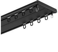 Riel de cortina de doble fila for techo, silencioso, de aleación de aluminio, juego de rieles de cuatro ruedas for sala de estar, dormitorio, hospital(Black,2.9m(9.5ft))