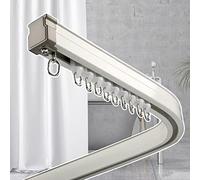 Riel de cortina de ducha, barra de cortina curvada para montaje en pared/techo, rieles de cortina de aleación de aluminio para ventana de baño, con ganchos y accesorios