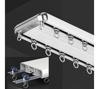 Riel de cortina de techo de 2 canales de 2 canales, sistema de deslizamiento manual para cortinas y cortinas transparentes, tratamiento moderno de aluminio para ventanas interiores, blanco, fácil
