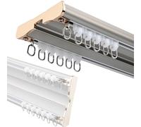 Riel de cortina de techo de aleación de aluminio para divisor de habitación de 1 6 m, riel de cortina doble con funcionamiento silencioso, color gris (5,5 m)