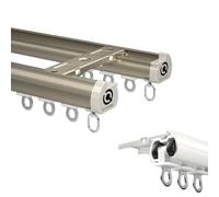Riel de cortina de techo de aluminio, sistema divisor de habitación de 2 capas, perfecto para cortinas, divisiones y balcones (champán, 100 cm), fácil instalación, diseño