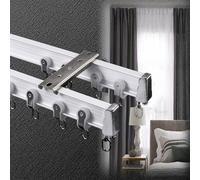 Riel de cortina de techo resistente, barra flexible de aleación de aluminio, doble barra silenciosa, sistema de riel de montaje en techo de 10 pies, color blanco, ideal para soluciones de cortinas