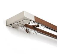 Riel De Cortina Doble Para Sala De Estar, Dormitorio, Divisor De Habitación, Barra De Cortina Montada En La Pared Pista De Cortina Con Soporte, Rodillo Y Tapa Final(Walnut,400cm/13.1ft(4*100cm))