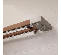 Riel de cortina doble resistente, grano de madera de imitación montado en la pared, acabado de latón de 4,3 m, perfecto para decoración del hogar y tratamientos de ventanas