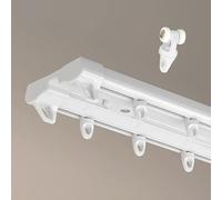 Riel de cortina doble unido de deslizamiento silencioso, fácil de instalar, resistente al óxido, protección de privacidad para sala de estar, dormitorio, baño, 230 cm, barra de cortina blanca