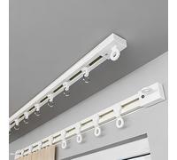 Riel de Cortina Extraplano 8,5 mm de Aluminio Barra de Cortina Invisible para Techo o Pared Montaje con Soportes o Pegamento Sin Taladrar para Separador de Ambientes(Ceiling-White,250cm/2 * 125cm)