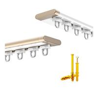 Riel de cortina montado en el techo preperforado, línea delgada con rodillos silenciosos y ganchos, barra de cortina para ventana y armario, para dormitorio, ducha, color blanco, 320 cm