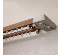 Riel de cortina montado en la pared, silencioso, imitación de madera, riel lateral de aleación de aluminio, sistema de polea doble de 170 cm de longitud para cortina lisa
