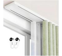 Riel de doble riel de 2 canales, montaje en techo de 1 m a varillas de aluminio ajustables para sala de estar, dormitorio, divisor de habitación (blanco, 1,4 m)