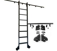 Riel de escalera de biblioteca rodante, riel de escalera deslizante con ruedas de rodillos de piso, riel de escalera móvil de acero al carbono para barra (sin escalera)(122cm Kit de pista)