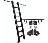 Riel de Escalera para Biblioteca corredera Kit de riel para Puerta de Granero rodante Riel de Escalera móvil de Tubo Redondo de Hierro con Ruedas rodantes de Piso - Negro (sin esca