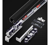 Riel de guía para puerta corredera de cierre suave con ruedas y tornillos para puertas interiores de granero y armario